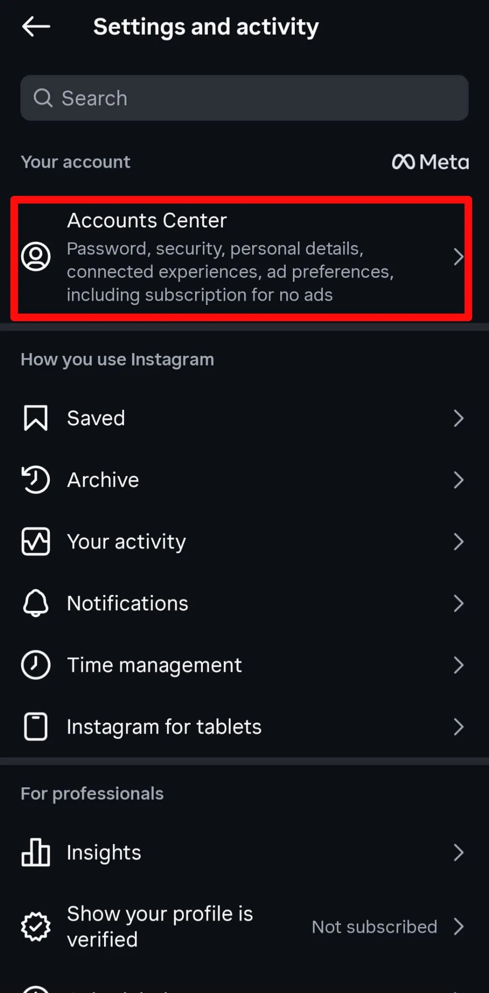 Step 1: Open Accounts Center